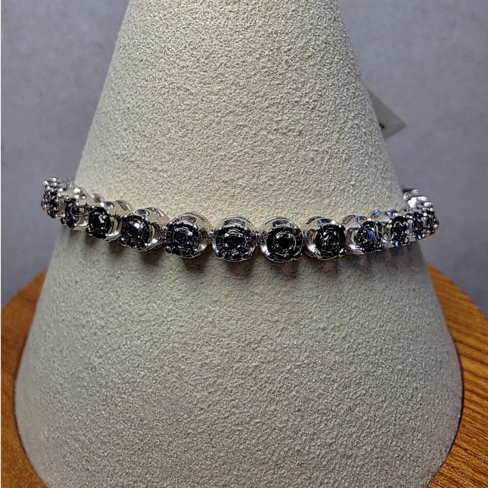 1.0ctw Natural Black Diamond Tennis Bracelet 925 Sterling Silver 7"